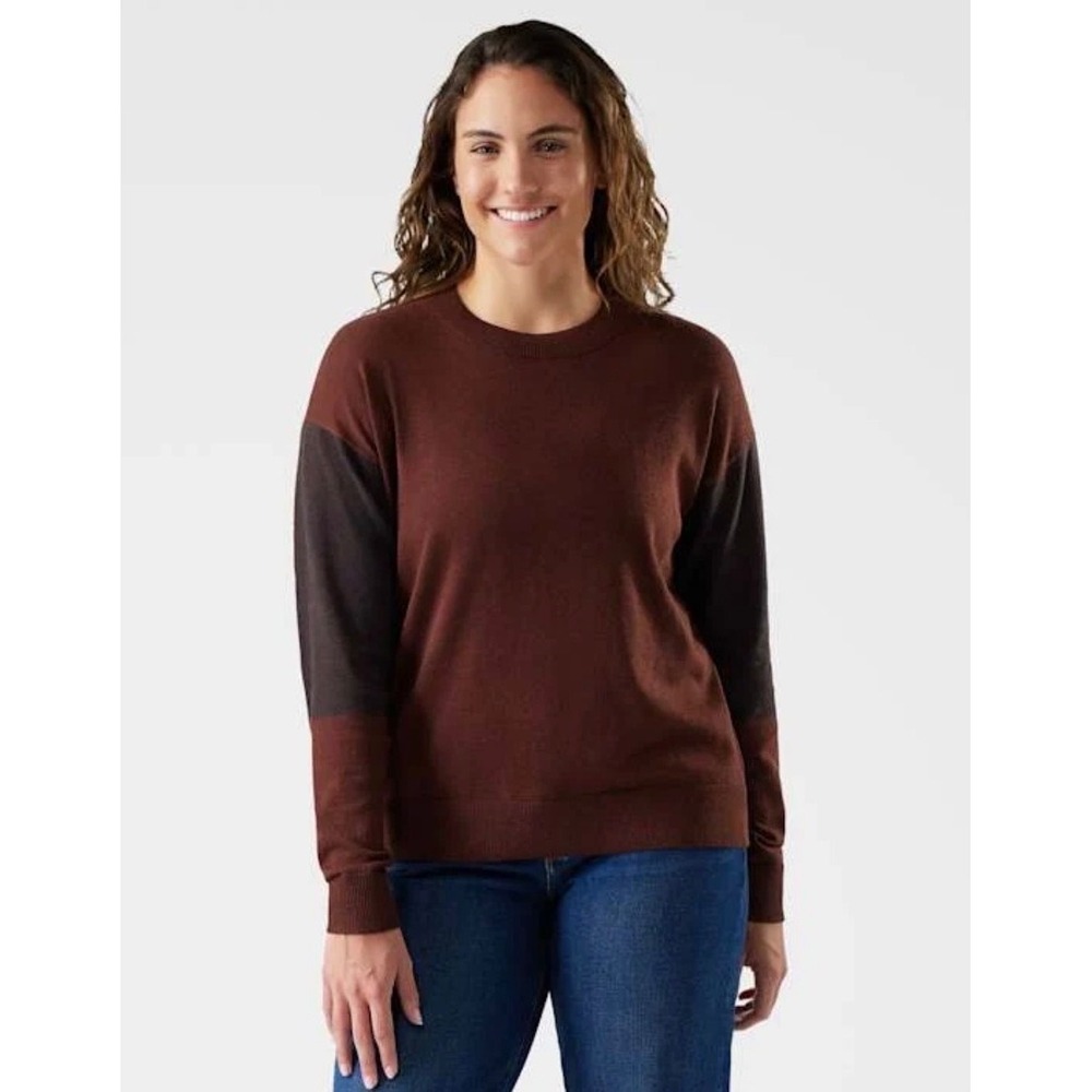 Smartwool Edgewood Colorblock Crew Sweater Women XL Pecan Brown NWT SW002950